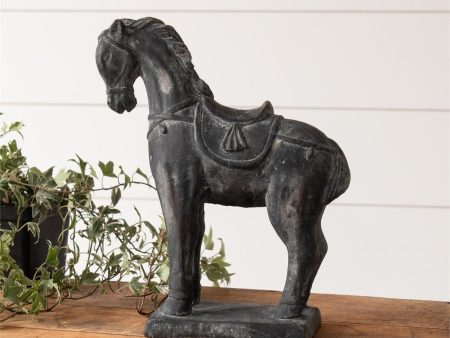 Black Distressed Cement Horse For Sale