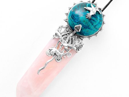 Peruvian Silver, Chrysocolla and Rose Quartz Necklace - Four Sacred Totems For Cheap