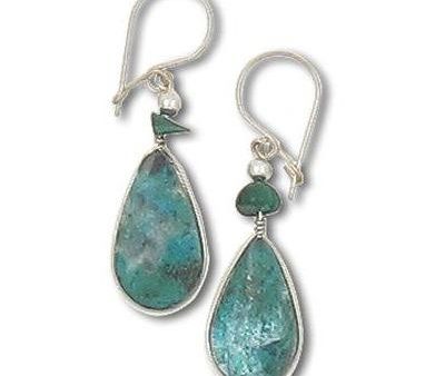 Alpaca Silver Wire Pierced Earrings Peruvian Turquoise - 1.5 in on Sale