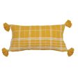  Yellow & White Woven Cotton Slub Lumbar Pillow w  Grid Pattern & Tassels Online Hot Sale