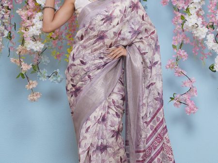 Cotton Silk Jacobean Pattern Saree - Lavender Fashion