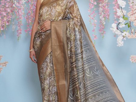 Cotton Silk Batik Print Saree - Brown For Cheap