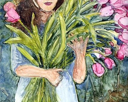 Tulip Girl by Karen Wolf (Matted Original) For Discount