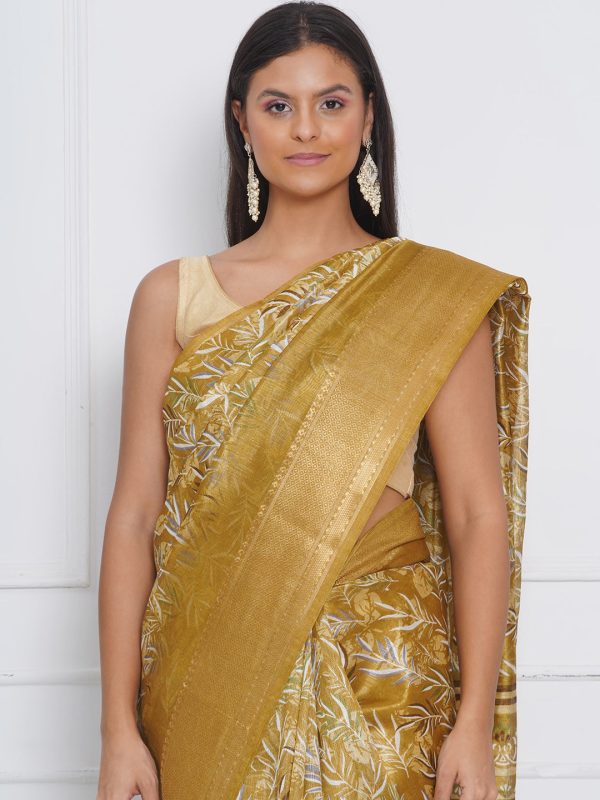 Cotton Silk Batik Print Saree - Gold Discount