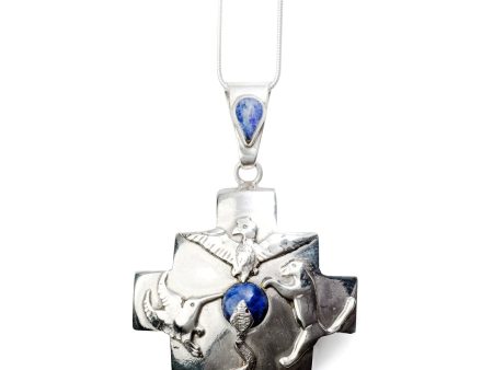 Peruvian Sterling Silver Chakana Four Directions Pendant Necklace - Sodalite Hot on Sale