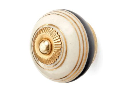 White Painted Ceramic Knob with Gold Center Online