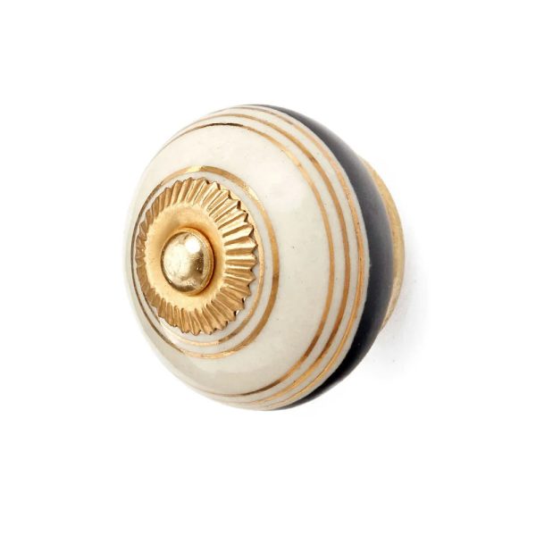 White Painted Ceramic Knob with Gold Center Online