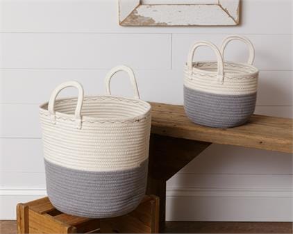 Two Tone Gray and White Rope Basket with Handles - Large Fashion